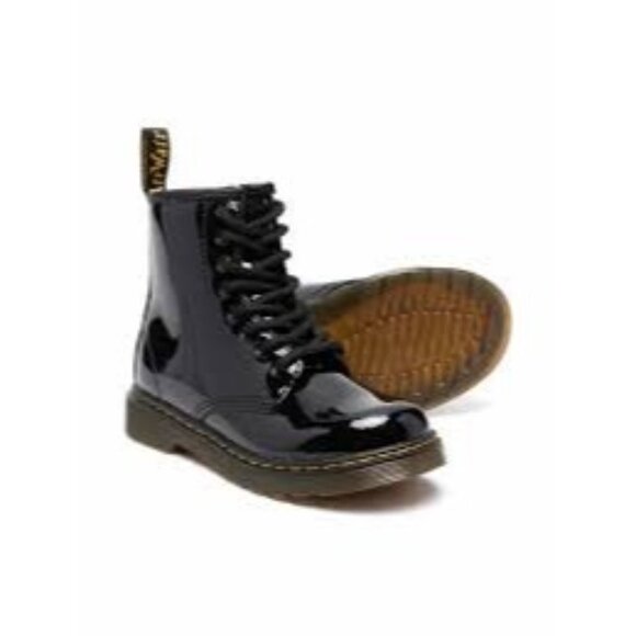 Dr. Martens Delaney Black Patent Combat Boots, Size 4 Men - Picture 1 of 8